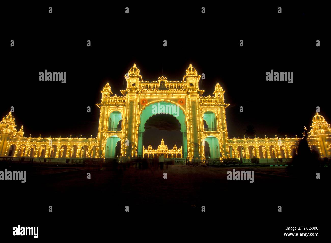 the gate of Mysore Palace or Amba Vilas Palace in the city of Mysore in ...