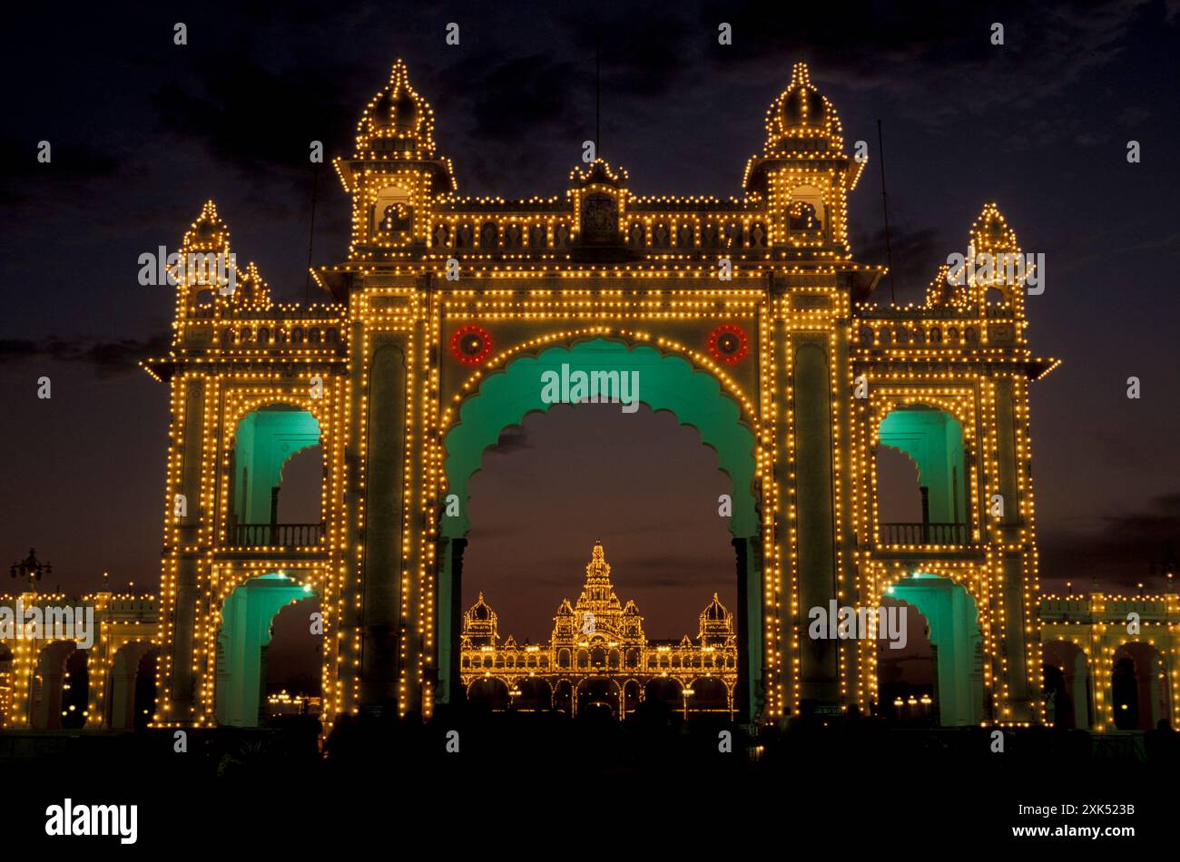 the gate of the Mysore Palace or Amba Vilas Palace in the city of ...