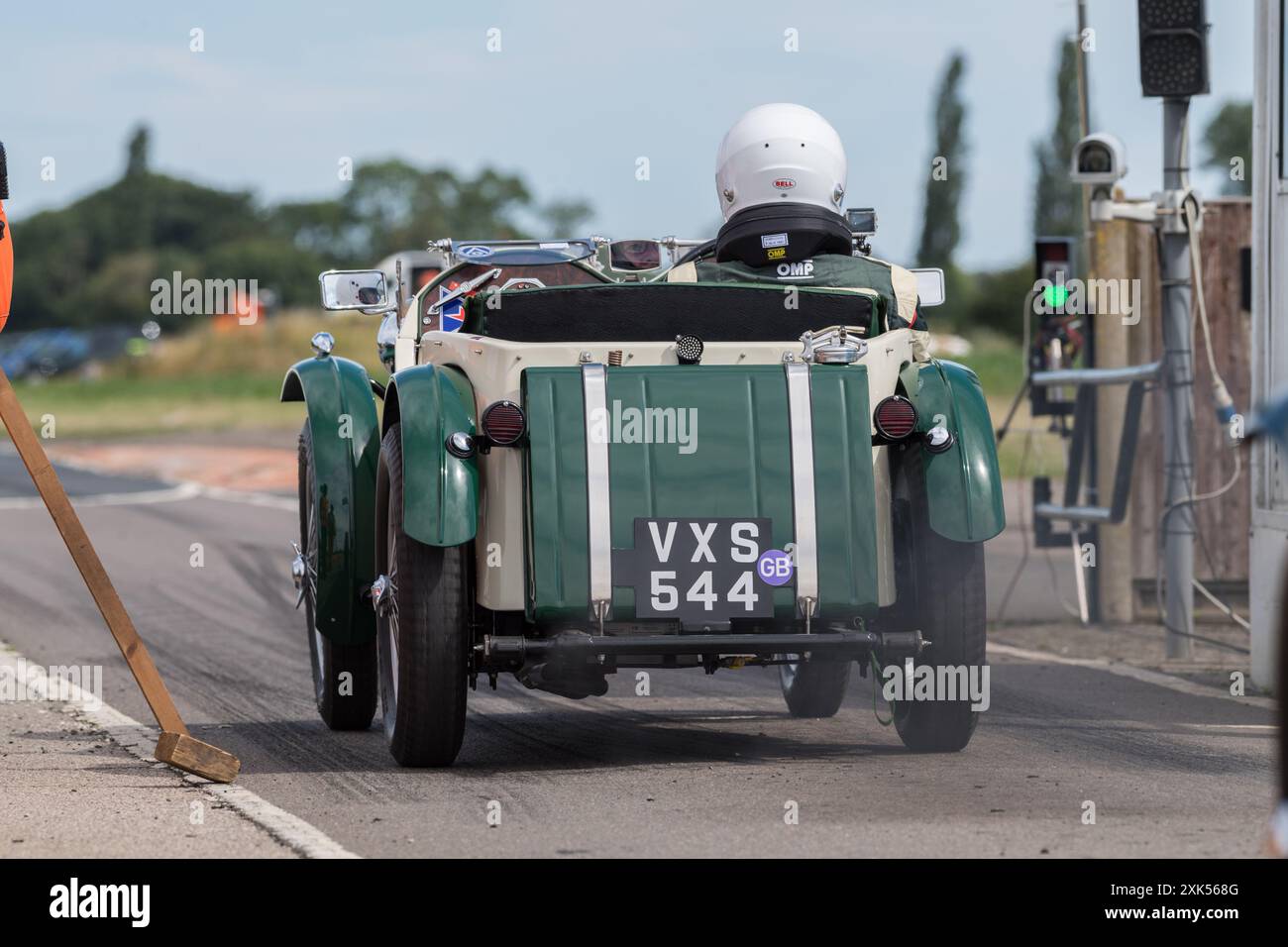 V.S.C.C. Blyton Speed trials, Blyton Park, Blyton, Lincolnshire, England, UK. 21st July, 2024. The Vintage Sports Car Club (V.S.C.C.) members taking part in the clubs fifth round of the speed trials championship at the Blyton circuit. This one day event with cars in action, manufactured as early as the 10's and up to the late 30's for sports and saloon cars and range from the Austin 7, Frazer Nash, Riley to 4.5 litre Bentleys etc.This event is run using the long course, consists of short straights, fast and slow bends and a breathtaking hairpin will test the driver's skills to the limit. Credi Stock Photo