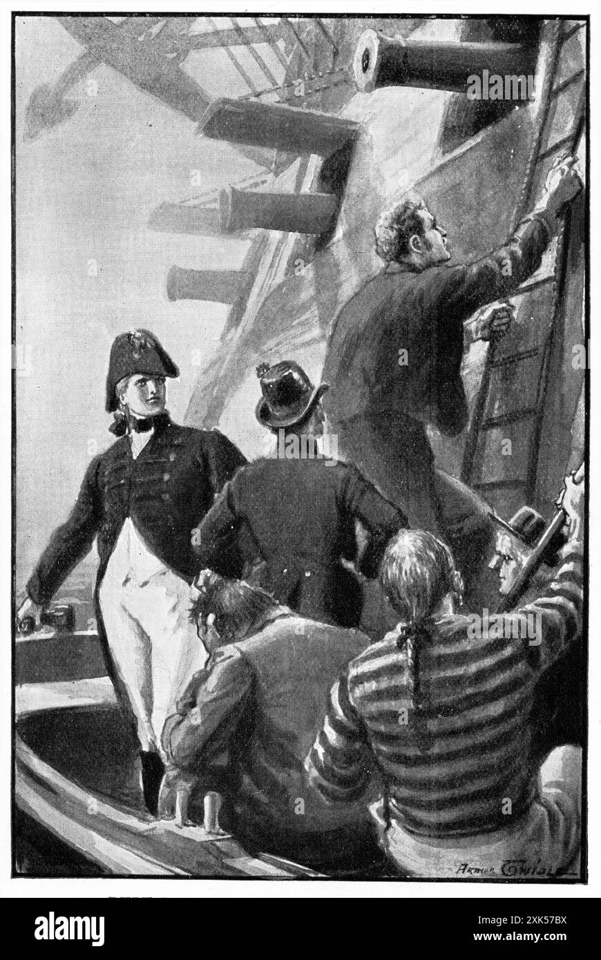 The press gang forces another sailor on board a British naval ship Stock Photo