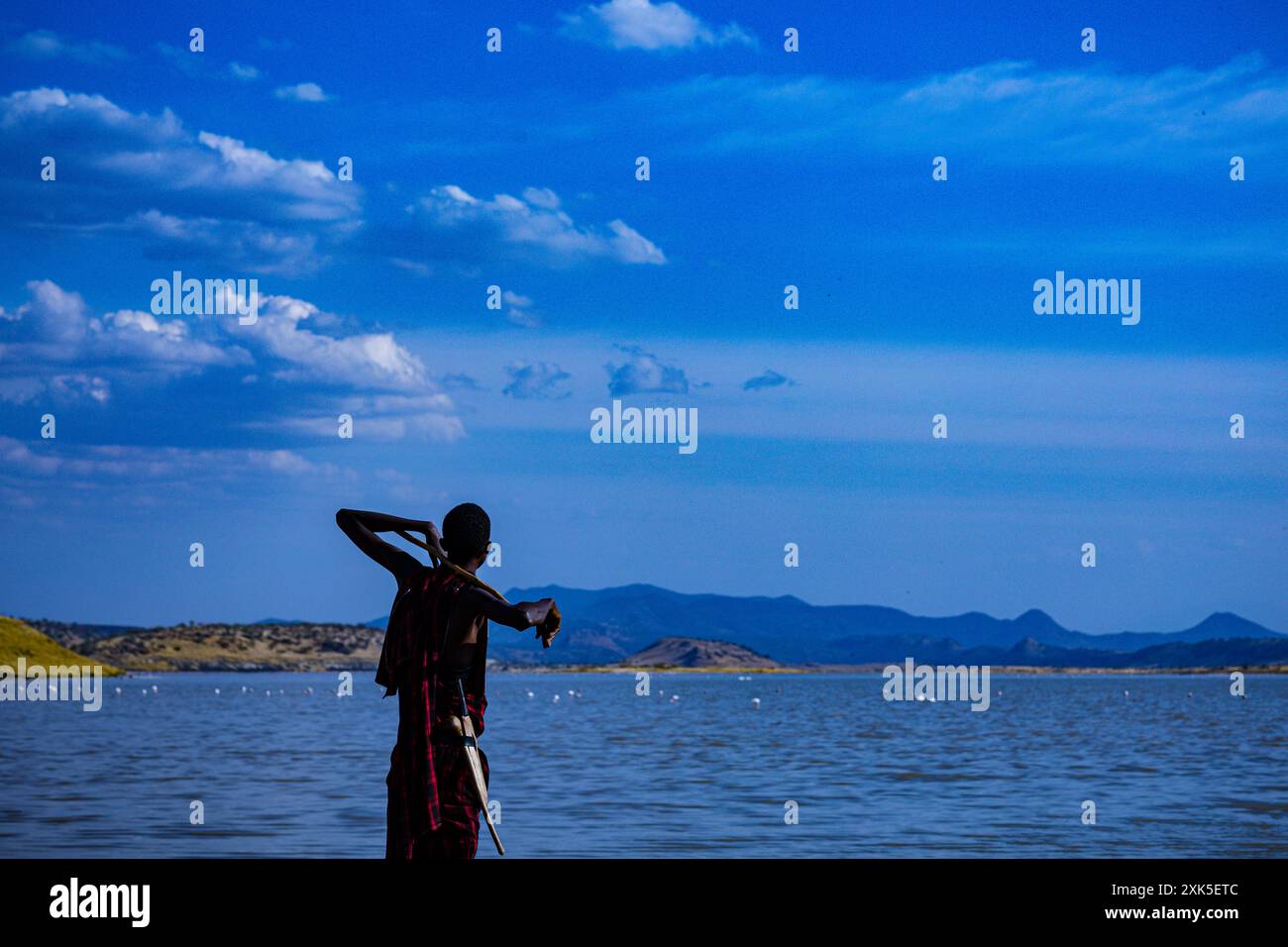 Lake Magadi Kenya Salt Lake Flamingo Home People Portraits Standing next to the water Kenya Landscapes east africa Stock Photo