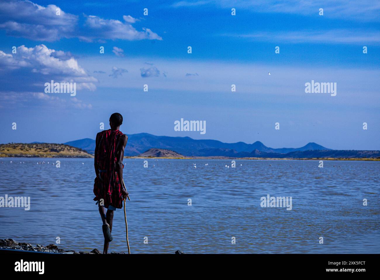 Lake Magadi Kenya Salt Lake Flamingo Home People Portraits Standing next to the water Kenya Landscapes east africa Stock Photo