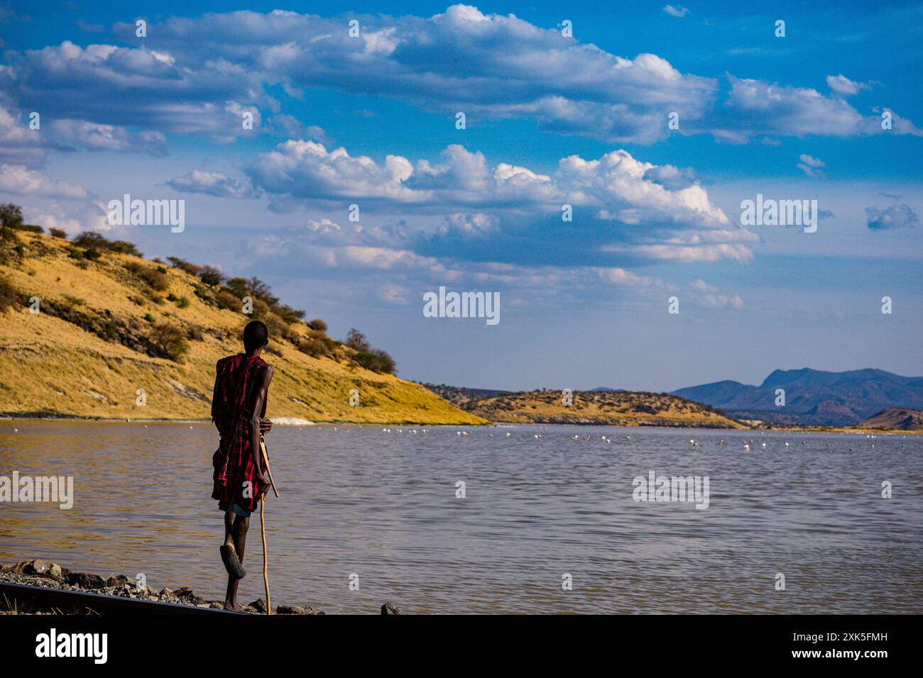 Lake Magadi Kenya Salt Lake Flamingo Home People Portraits Standing next to the water Kenya Landscapes east africa Stock Photo