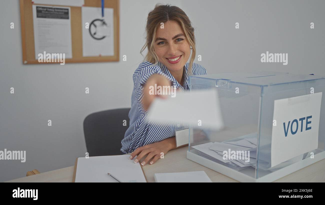 Beautiful blonde woman voting hi-res stock photography and images - Alamy