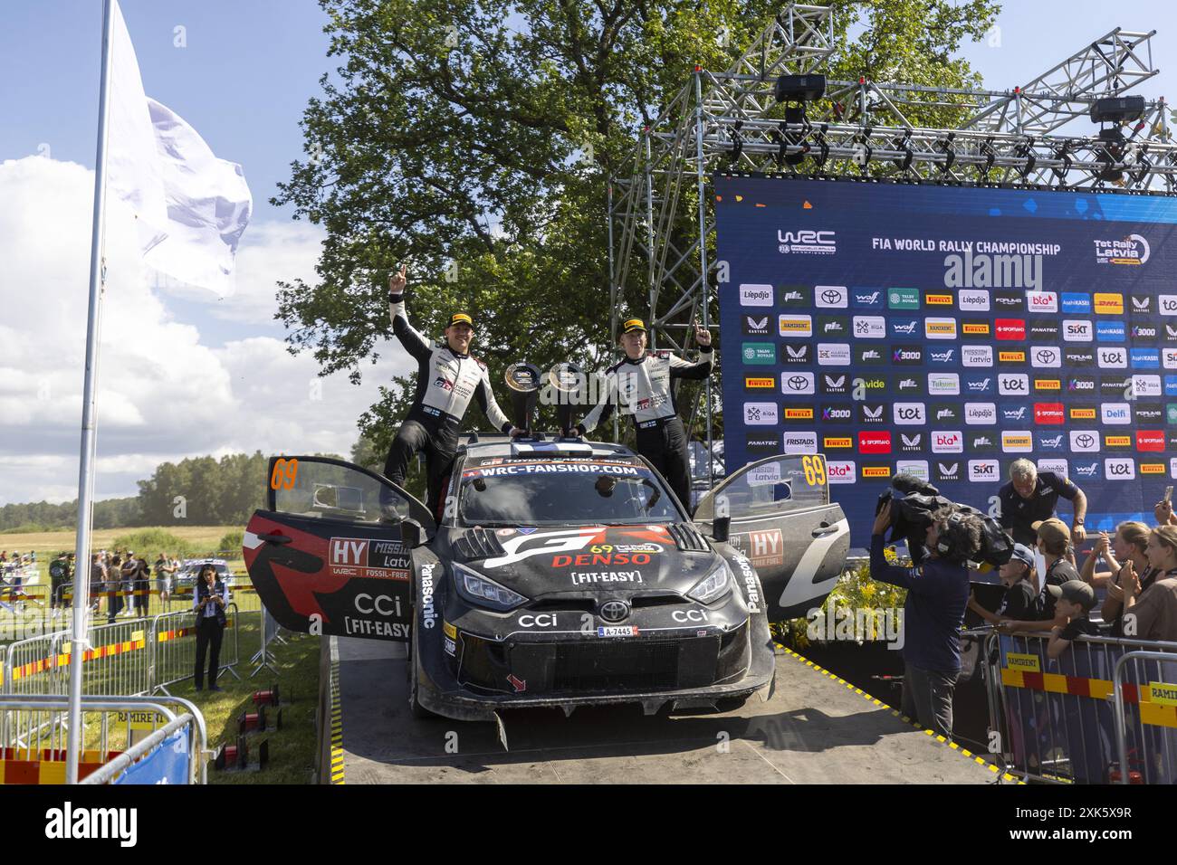 Pan Cars City Rally Riga ROVANPERA Kalle, Toyota GR Yaris Rally1, portrait, podium, portrait ...