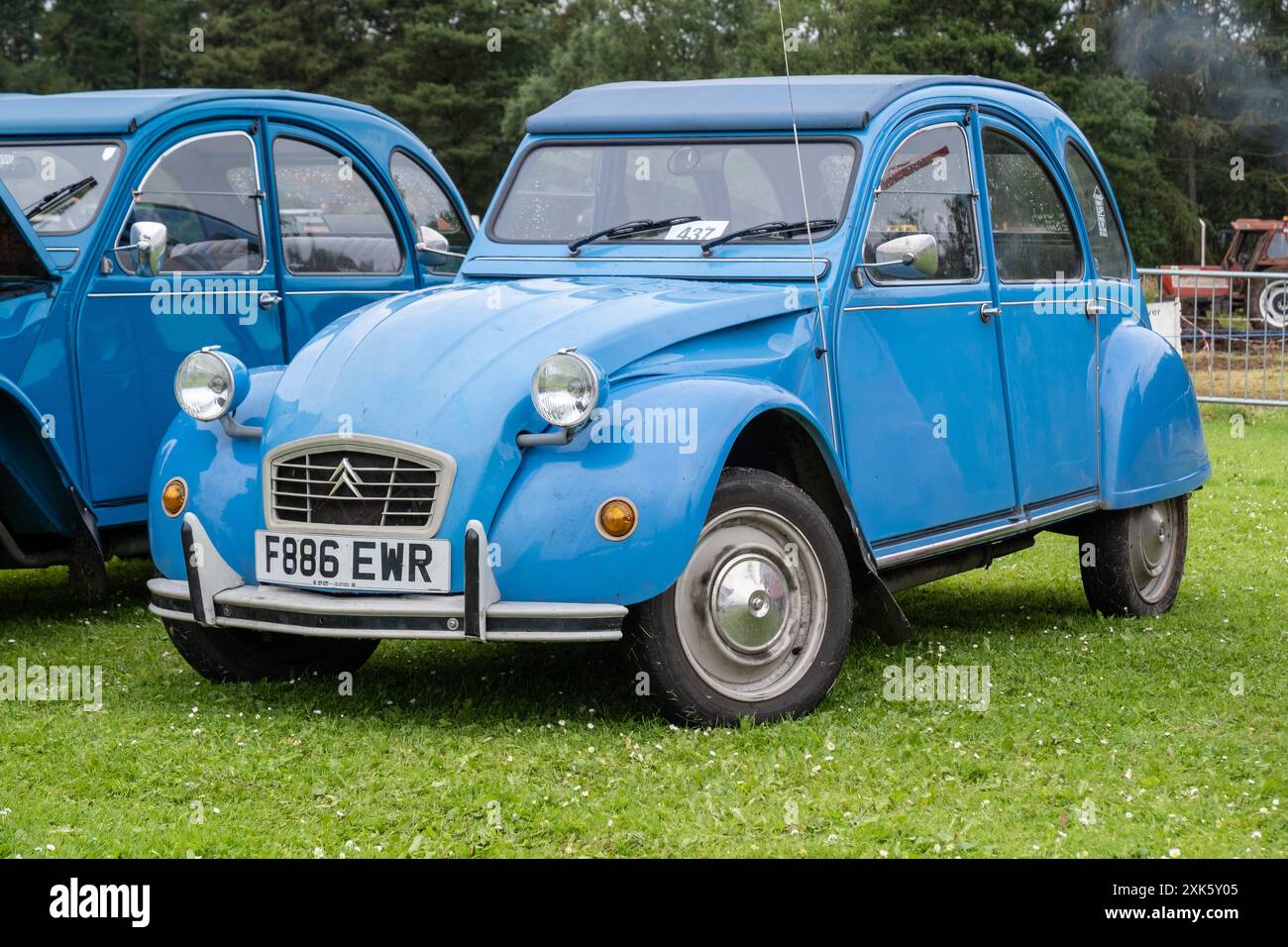 Ballymena, Northern Ireland - July 20th, 2024: classic French Citroen 2CV car in blue. Concept rally, vintage, retro, motoring, design, chic Stock Photo