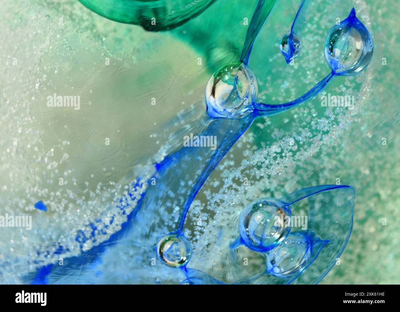 Bubbles and colours in glass blue and green background Stock Photo Alamy