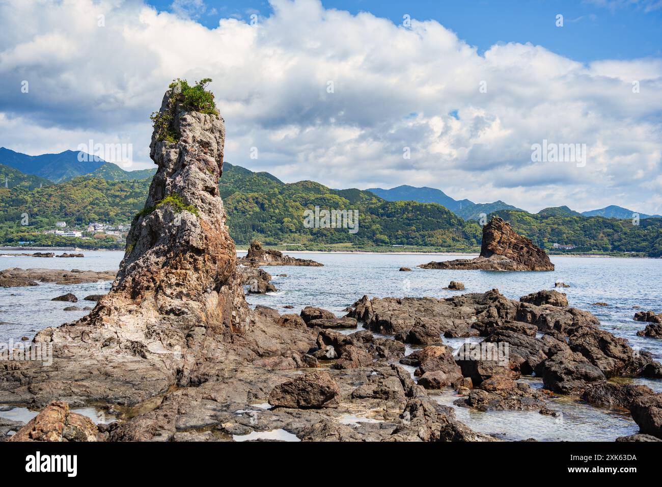 Dramatic rock formations on the coast of Pacific Ocean in Nachikatsuura ...