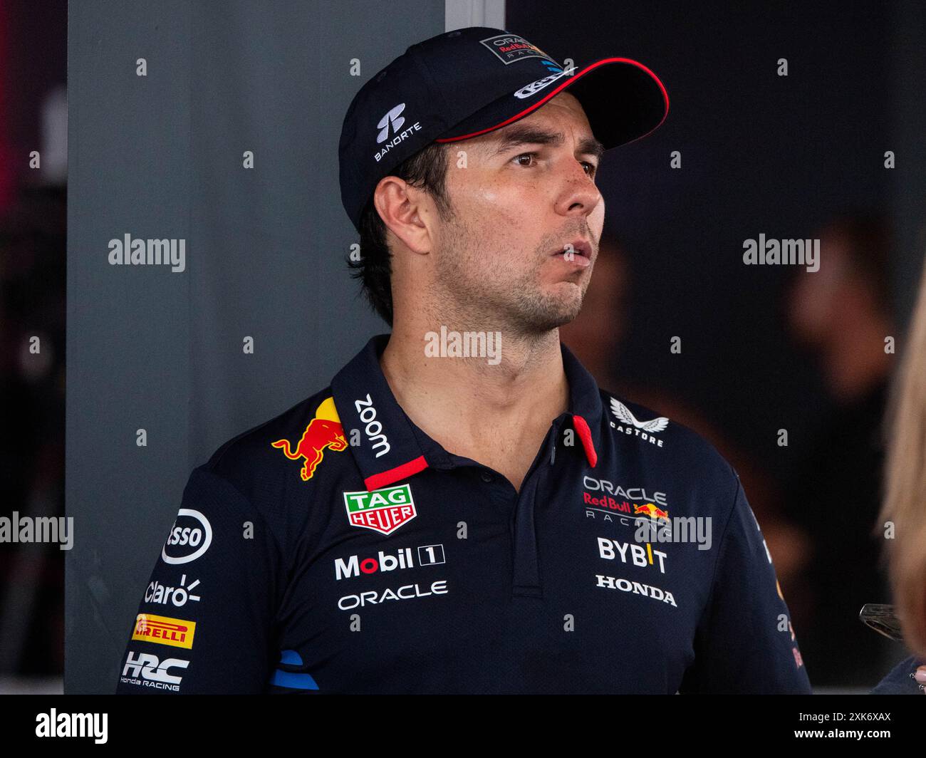 Sergio Checo Perez (Oracle Red Bull Racing, Mexiko, #11) wartet auf ein Interview, HUN, Formel 1 Weltmeisterschaft, Grand Prix von Ungarn, Hungaroring, Rennen, 21.07.2024  Foto: Eibner-Pressefoto/Michael Memmler Stock Photo