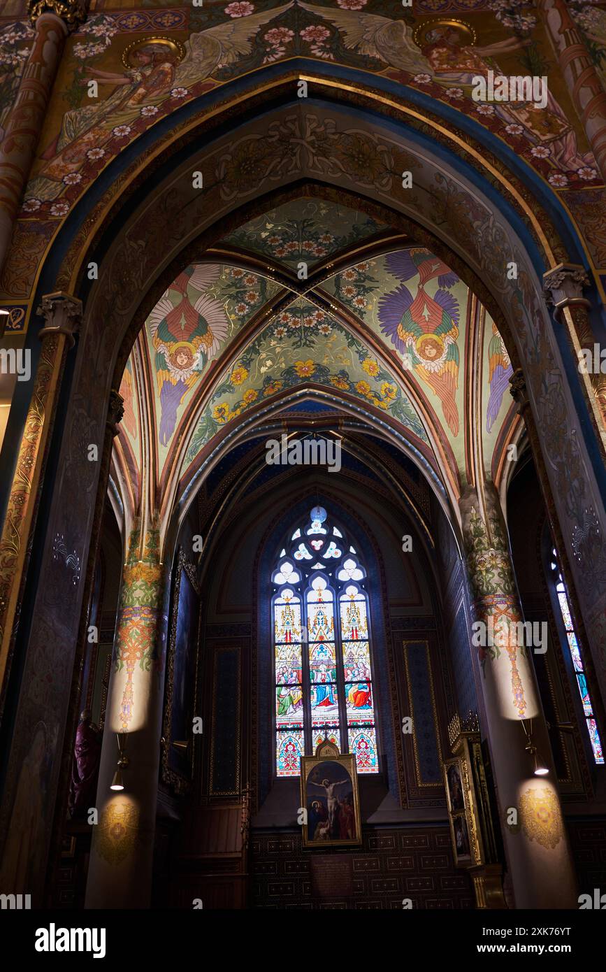 Interior of Basilica of St. Peter and St. Paul, neo-Gothic church in Vysehrad fortress in Prague, capital of Czech Republic on 16 January 2024 Stock Photo