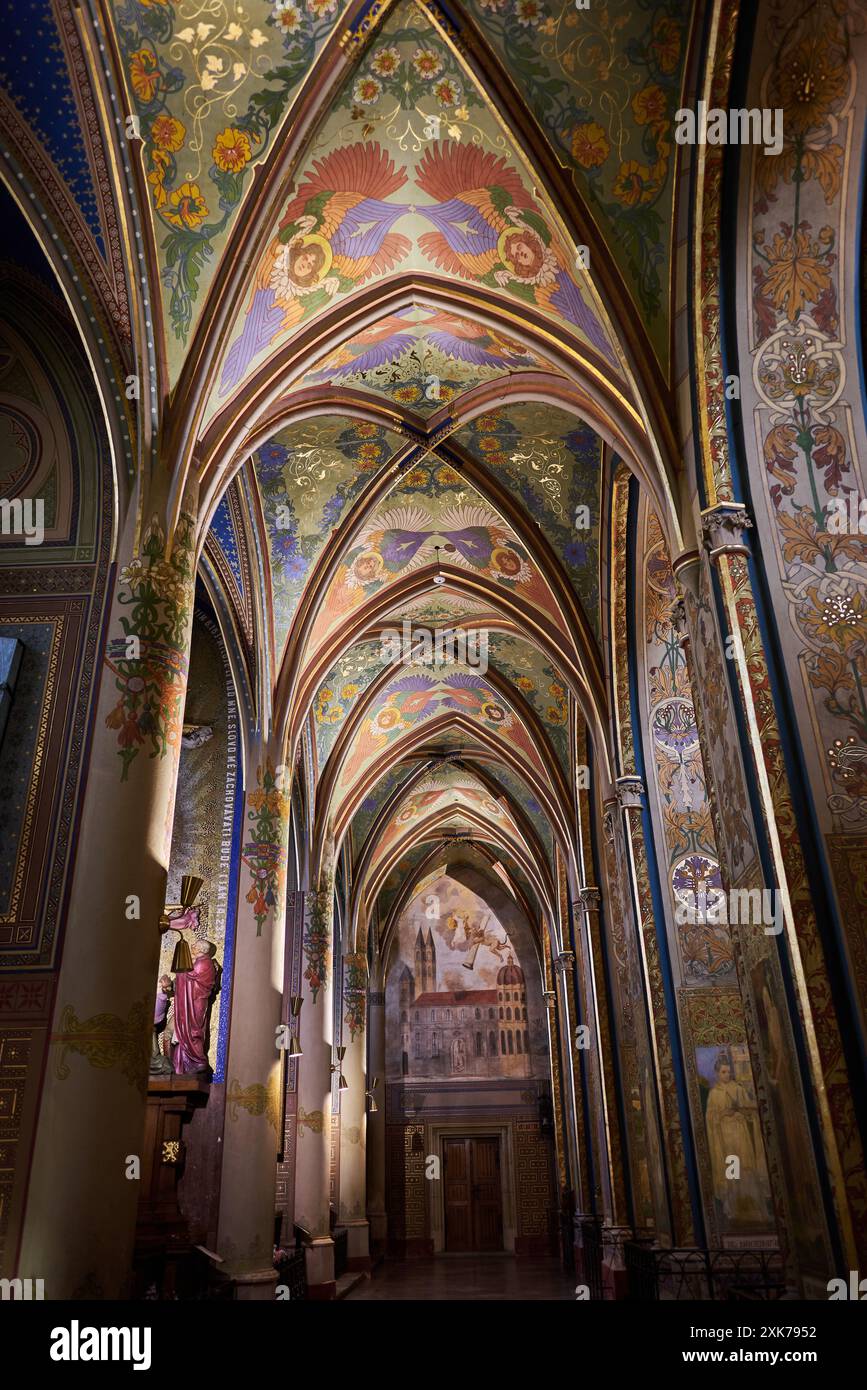 Interior of Basilica of St. Peter and St. Paul, neo-Gothic church in Vysehrad fortress in Prague, capital of Czech Republic on 16 January 2024 Stock Photo