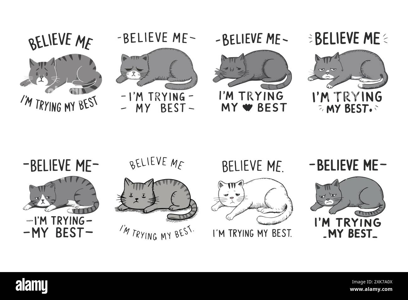 Believe me I’m trying my best cat T-Shirt designs set Stock Vector