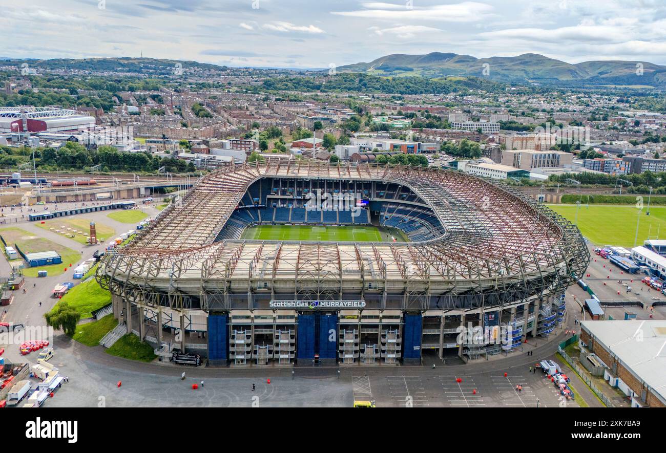 Edinburgh, UK. 20th July, 2024. General view above the Scottish Gas Murrayfield Stadium, Edinburgh, Scotland, United Kingdom on 20 July 2024 Credit: Every Second Media/Alamy Live News Stock Photo