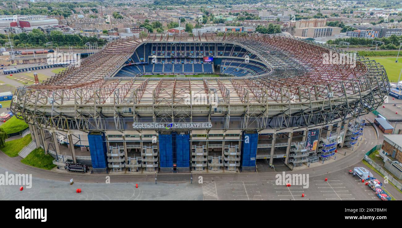 Edinburgh, UK. 20th July, 2024. General view above the Scottish Gas Murrayfield Stadium, Edinburgh, Scotland, United Kingdom on 20 July 2024 Credit: Every Second Media/Alamy Live News Stock Photo