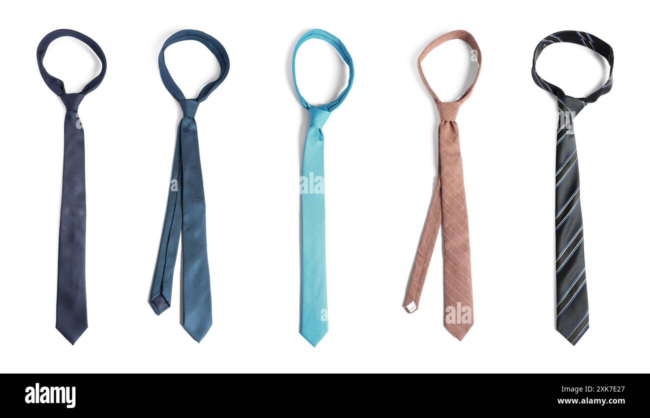 Many different ties isolated on white, set Stock Photo