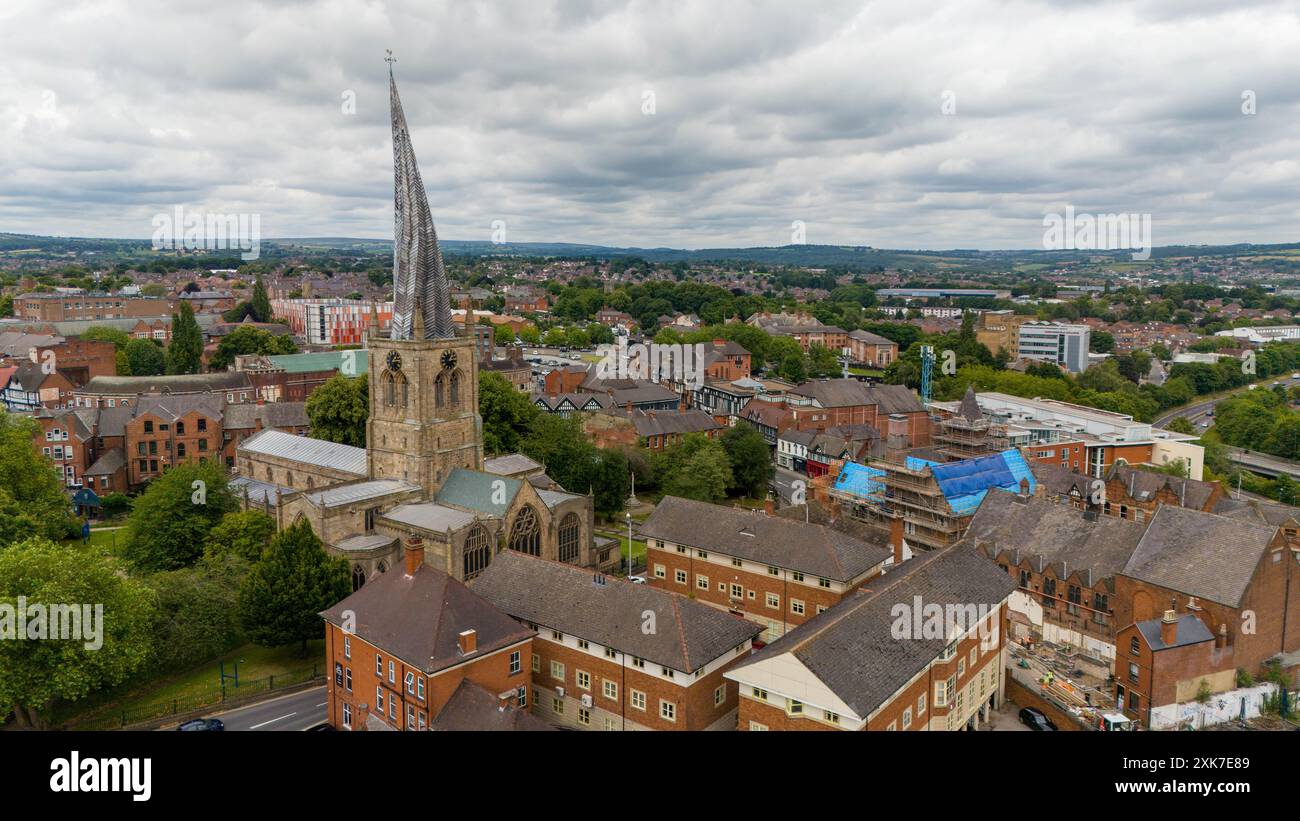 Chesterfield Parish Church is an Anglican church dedicated to Saint Mary and All Saints, in Chesterfield, Derbyshire, England Stock Photo