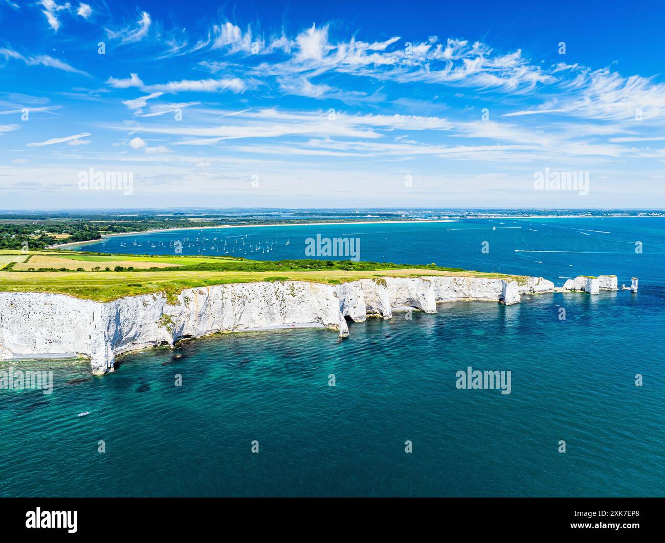 White Cliffs of Old Harry Rocks Jurassic Coast from a drone, Dorset ...