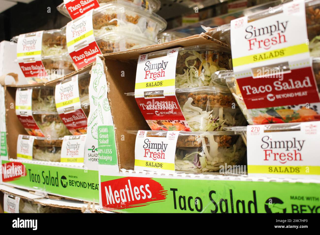 Los Angeles, California, United States - 04-06-2021: A view of several packages of Simply Fresh taco salad kits, at the grocery store. Stock Photo