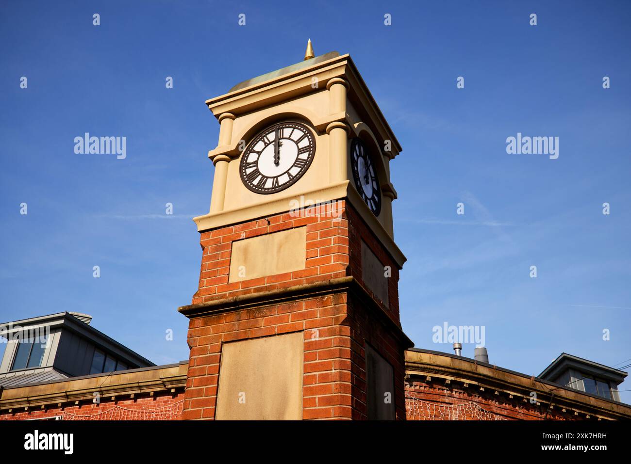 Ashton Under Lyne landmark Indoor market clock tower Stock Photo Alamy