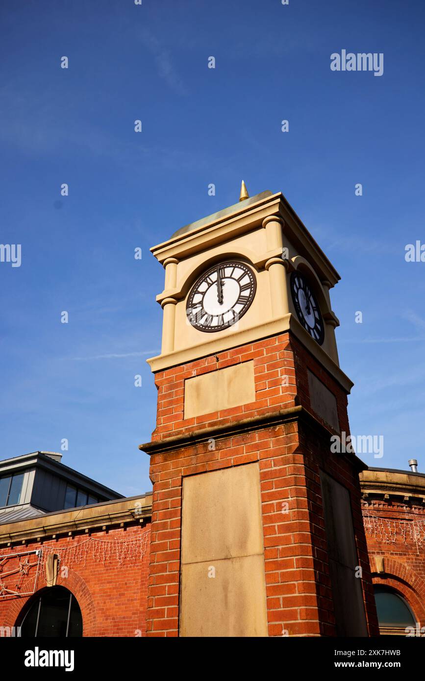 Ashton Under Lyne landmark Indoor market clock tower Stock Photo