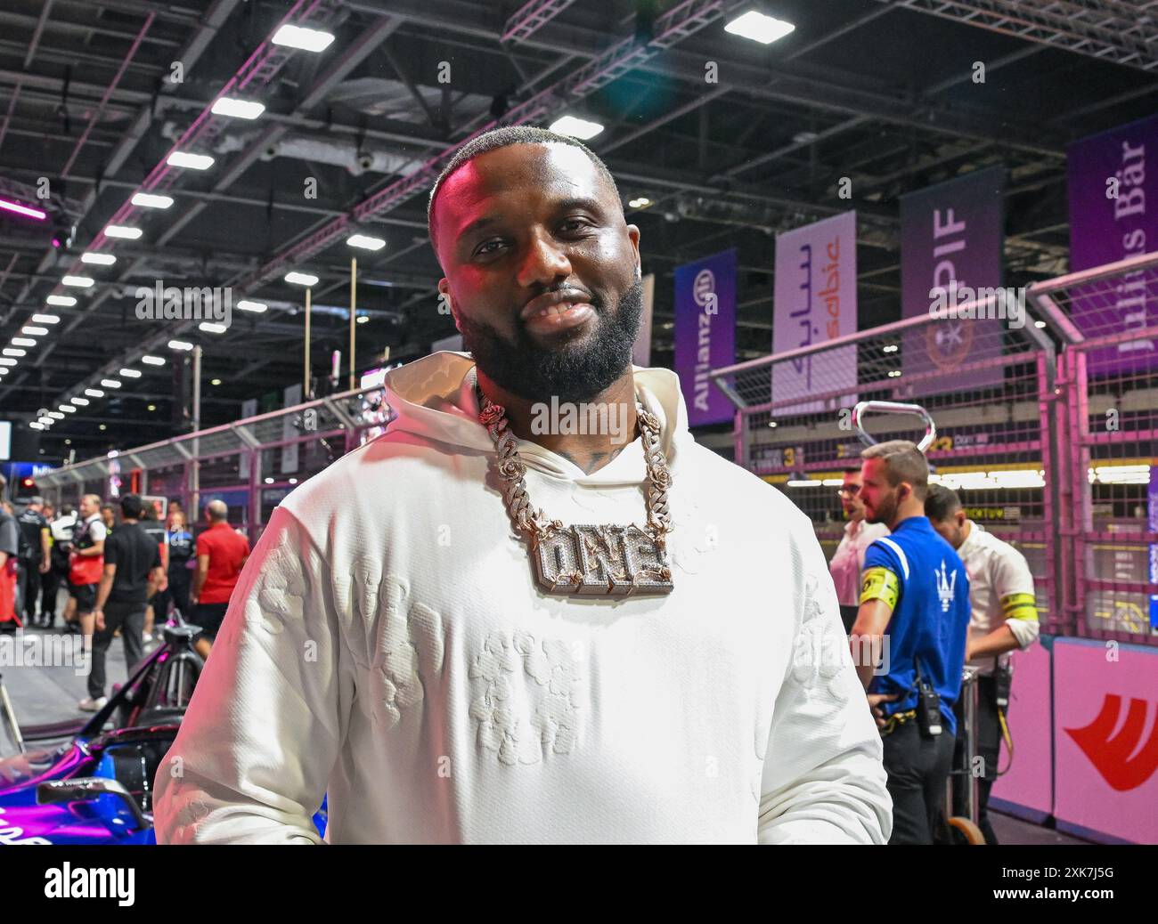 London, UK. 21st July, 2024. Rapper, Headie One (Irving Ampofo Adjei) ejoys the Grid Walk for the final race of Season 10 of the HANKOOK 2023 London ABB Formula E World Championship at ExCeL, London, UK. Credit: LFP/Alamy Live News Stock Photo