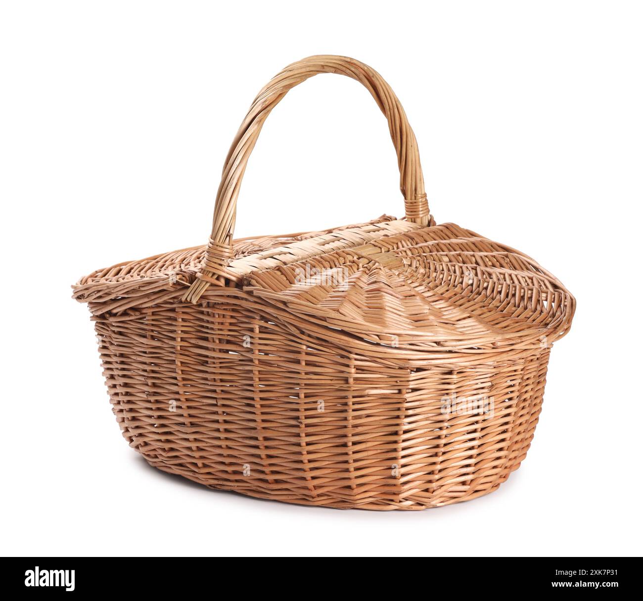 One picnic wicker basket isolated on white Stock Photo - Alamy