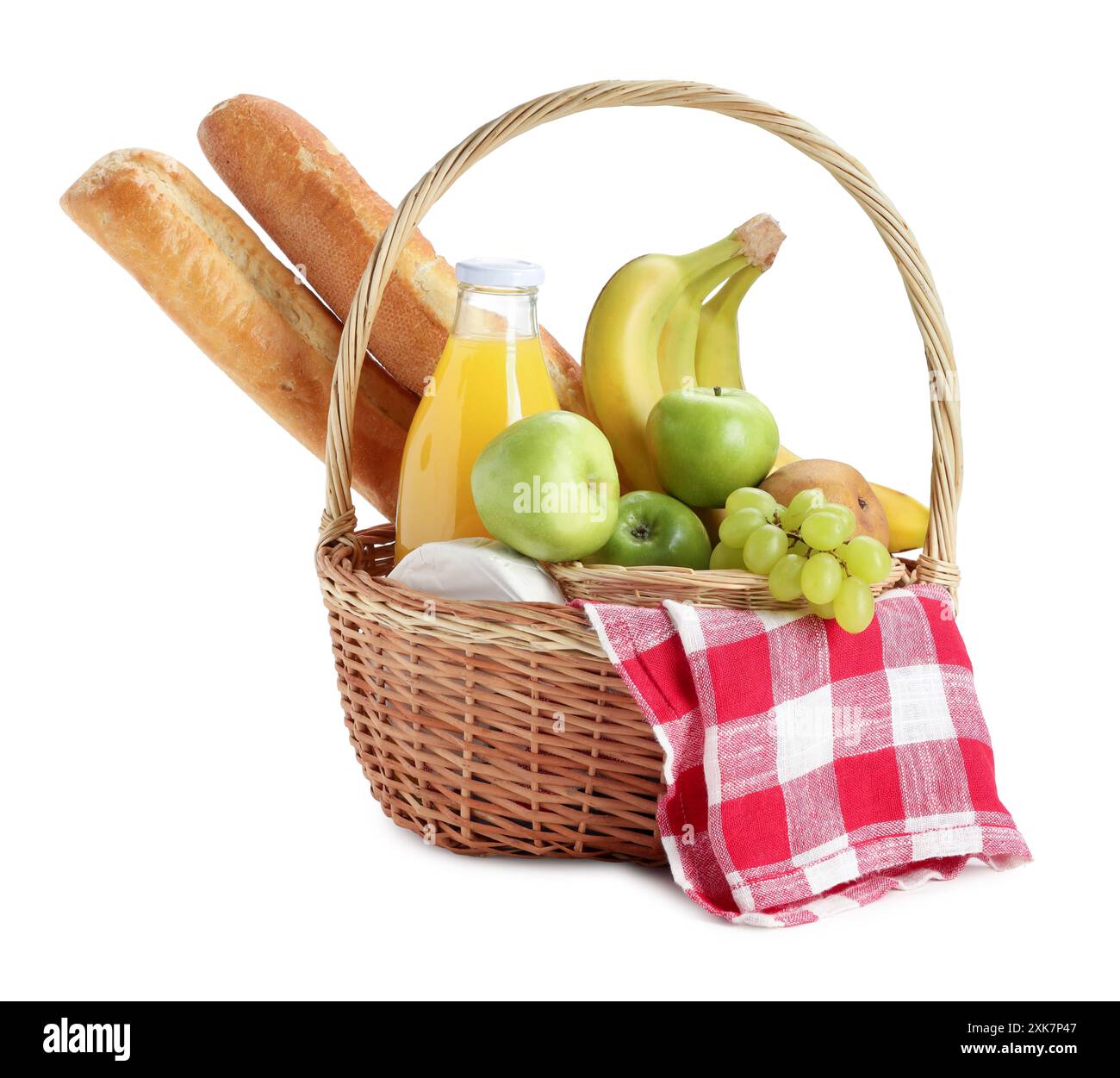 Picnic basket with food and drink isolated on white Stock Photo - Alamy