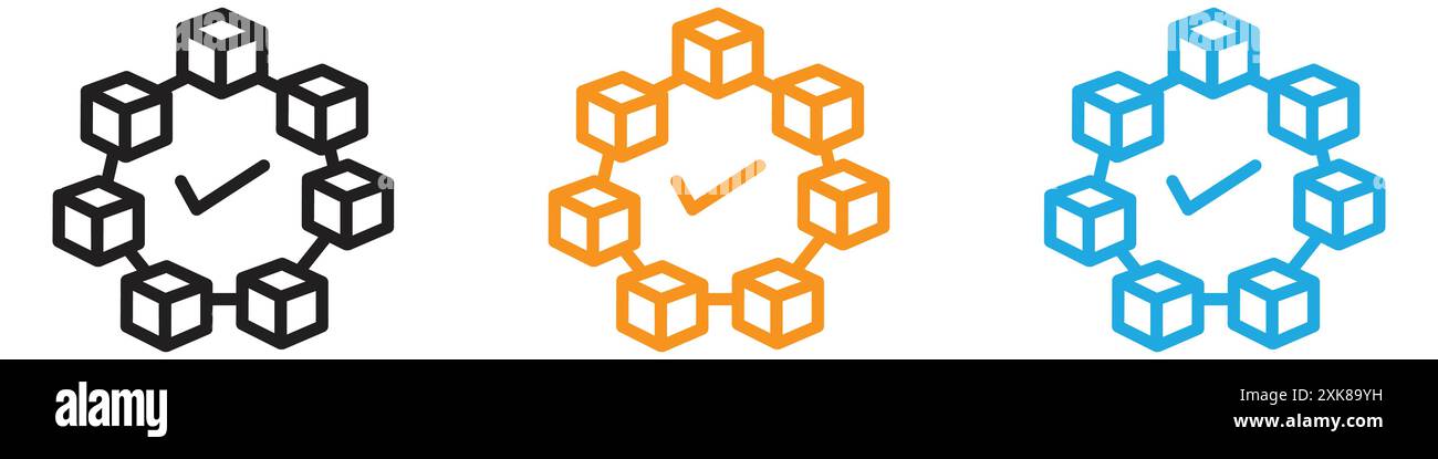 Blockchain technology icon vector logo set collection or bundle pack group Stock Vector