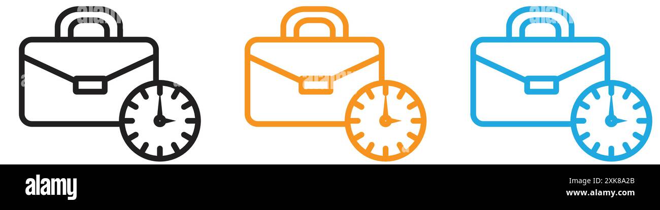 Briefcase with clock icon vector logo set collection or bundle pack group Stock Vector