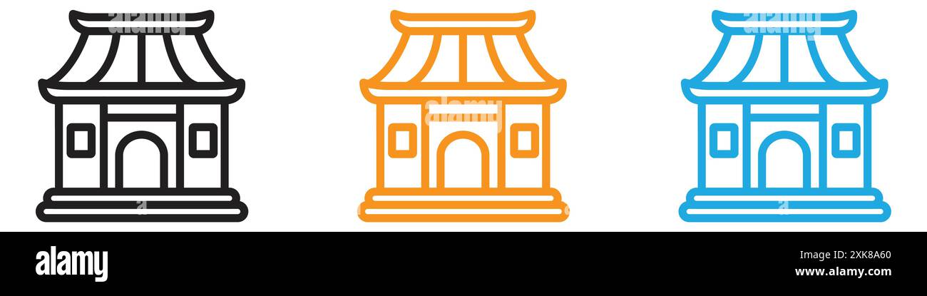 Chinese temple icon vector logo set collection or bundle pack group Stock Vector