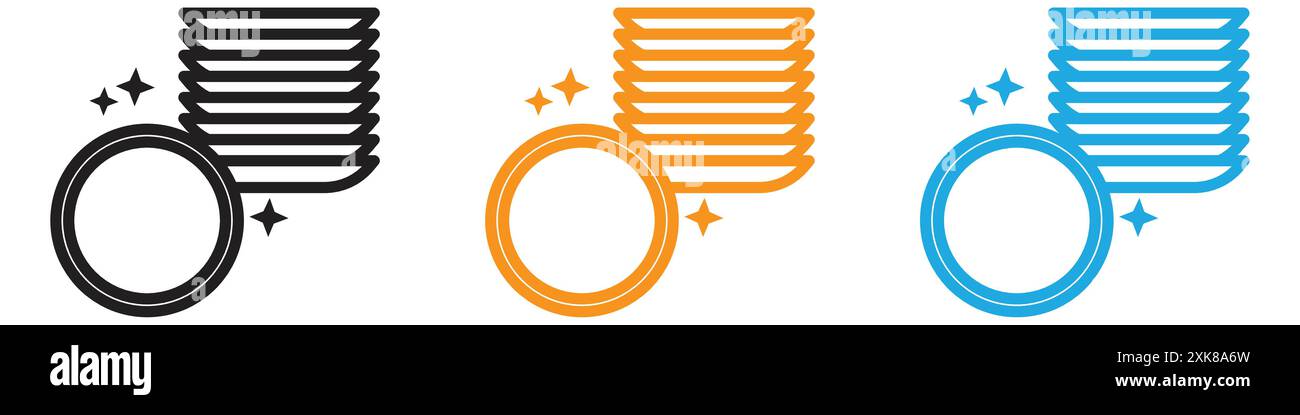 Clean stack plates icon vector logo set collection or bundle pack group Stock Vector