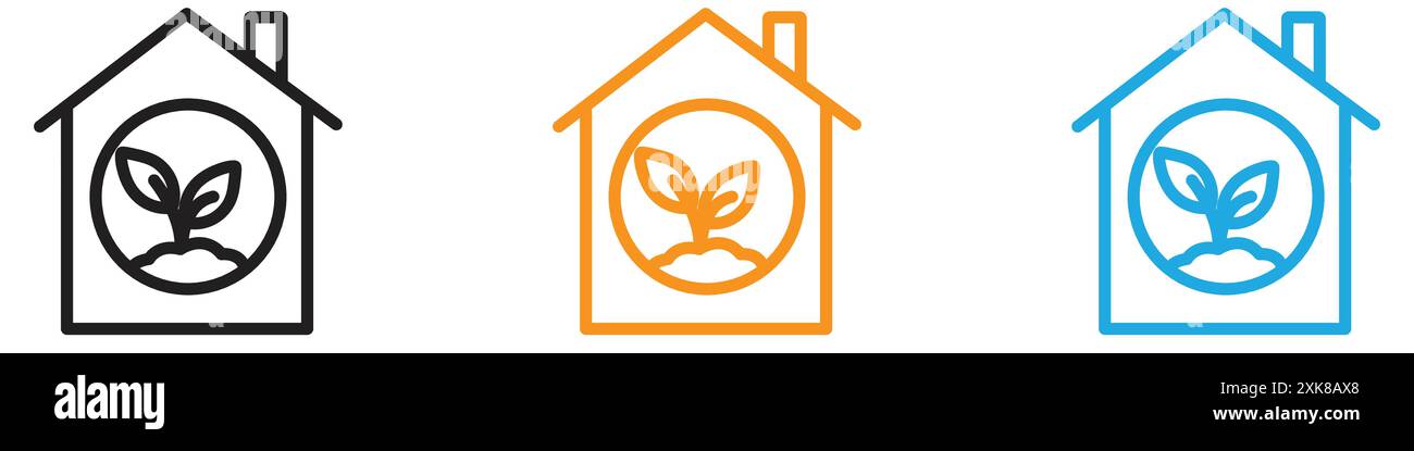 indoor plant inside house icon vector logo set collection or bundle pack group Stock Vector