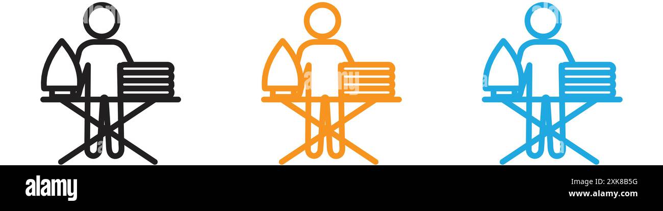 Man iron clothes icon vector logo set collection or bundle pack group Stock Vector