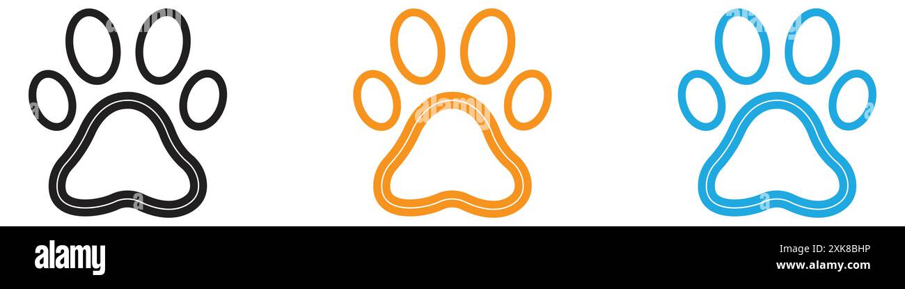 Paw icon vector logo set collection or bundle pack group Stock Vector