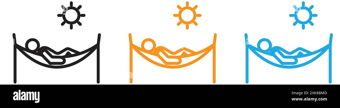 Person relaxing on hammock icon vector logo set collection or bundle pack group Stock Vector
