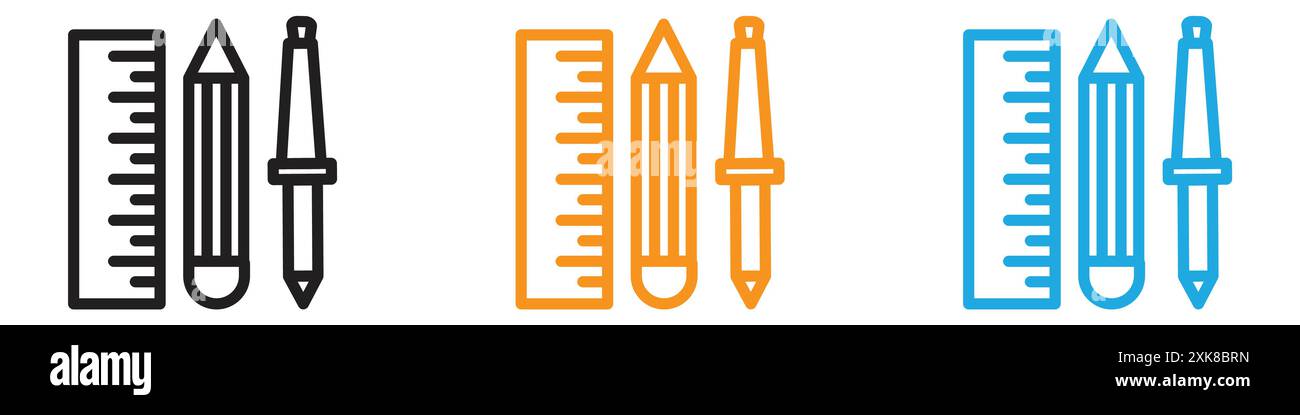 Ruler, pencil and pen icon vector logo set collection or bundle pack group Stock Vector