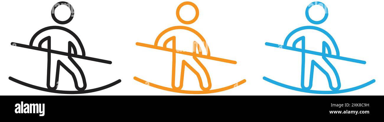 Tightrope walker icon vector logo set collection or bundle pack group Stock Vector