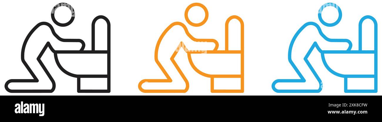 vomiting in bathroom icon vector logo set collection or bundle pack group Stock Vector