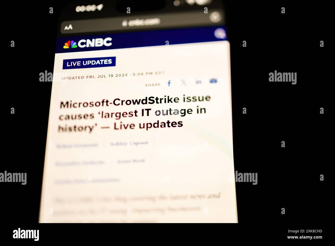 Paris, France - Jul 20, 2024: A message on CNBC's website clarifies