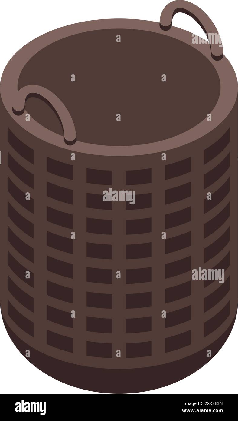 Empty wicker laundry basket standing on white background Stock Vector