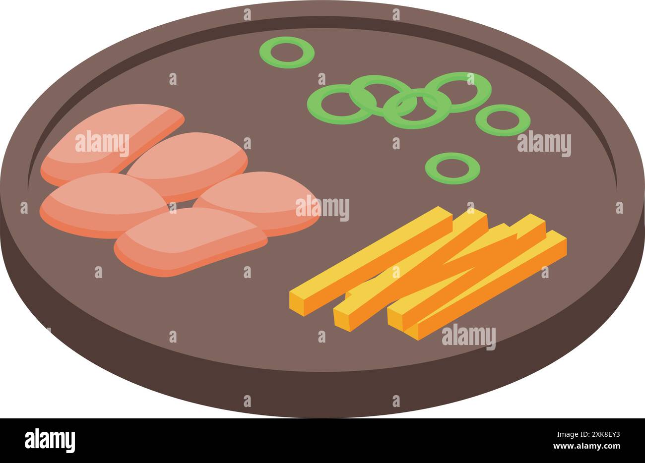 Korean barbecue ingredients are sitting on a plate, ready for grilling Stock Vector
