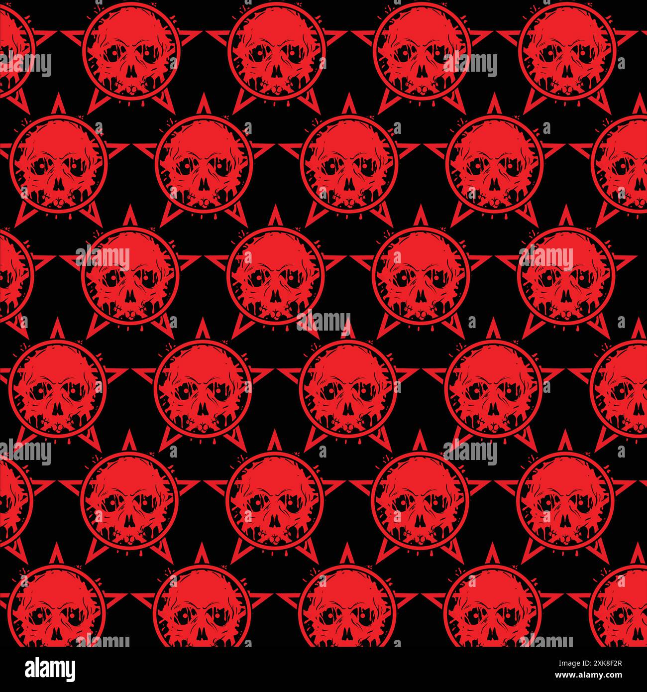 Seamless pattern with skulls on a black background. Vector illustration. Stock Vector