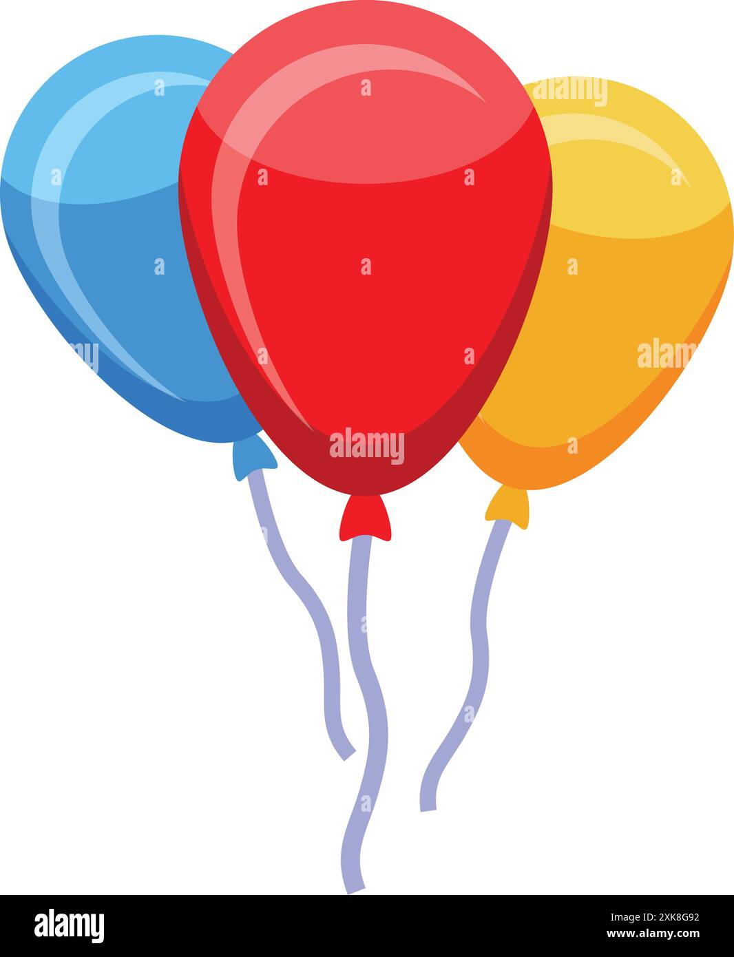Three colorful balloons floating with ribbons, perfect for party or ...