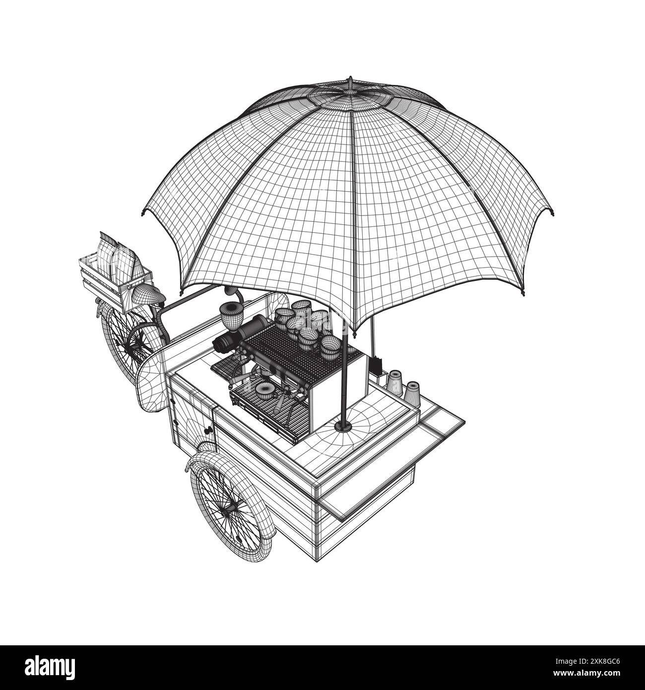 Detailed Outdoor Bicycle Coffee Stand Vector Illustration with Table