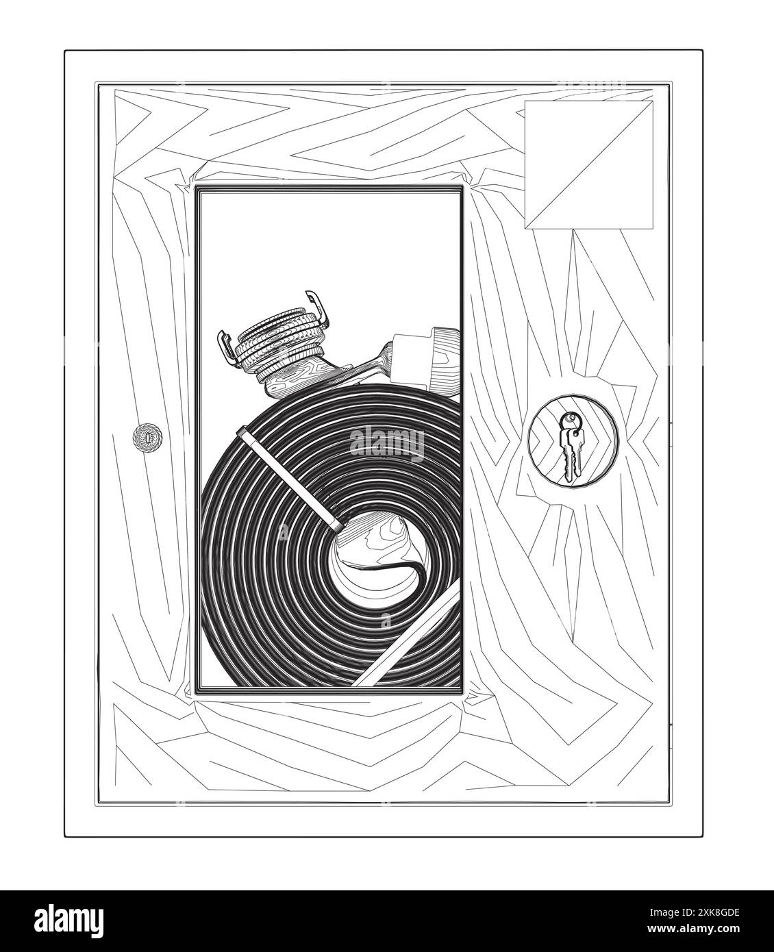 Fire hose or firehose vector icon. Include nozzle, hose reel ...