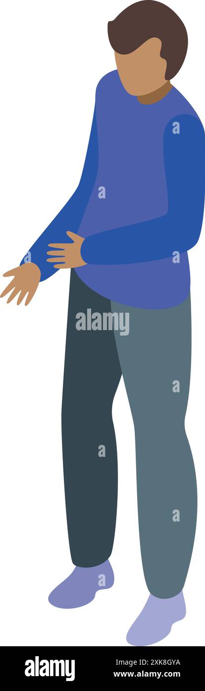 Young man is holding his stomach in pain, likely experiencing a stomach ache Stock Vector