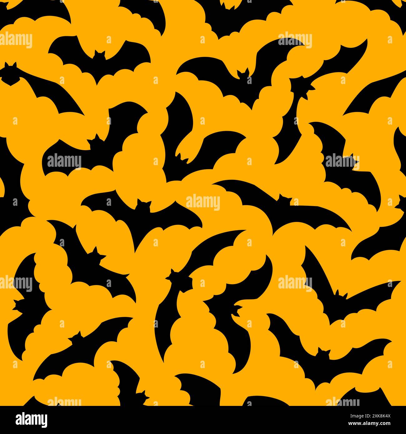 Halloween bats silhouettes seamless pattern on orange background. Black ...