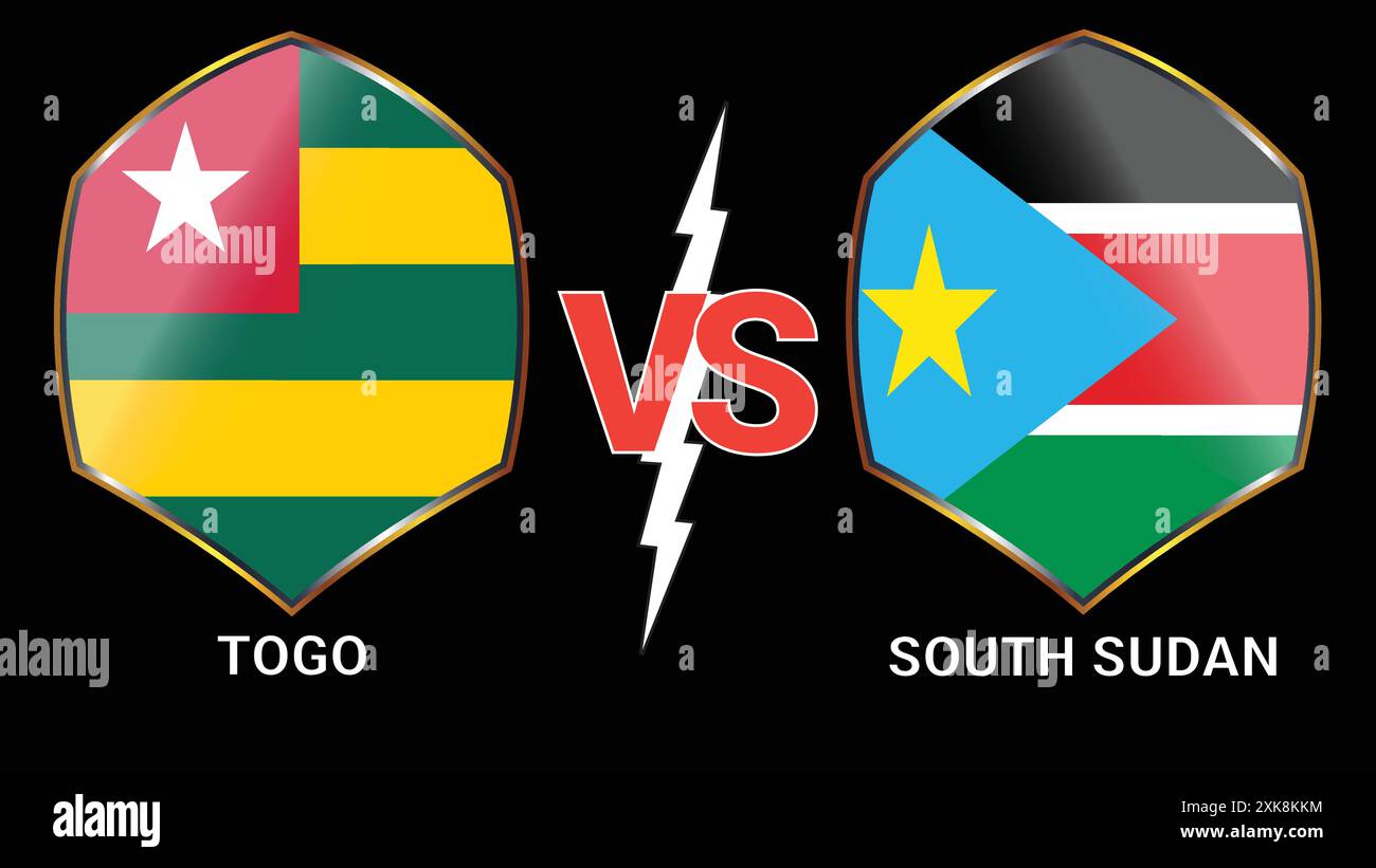 Togo vs South Sudan Soccer football match with Black Background and Versus Flags Stock Vector