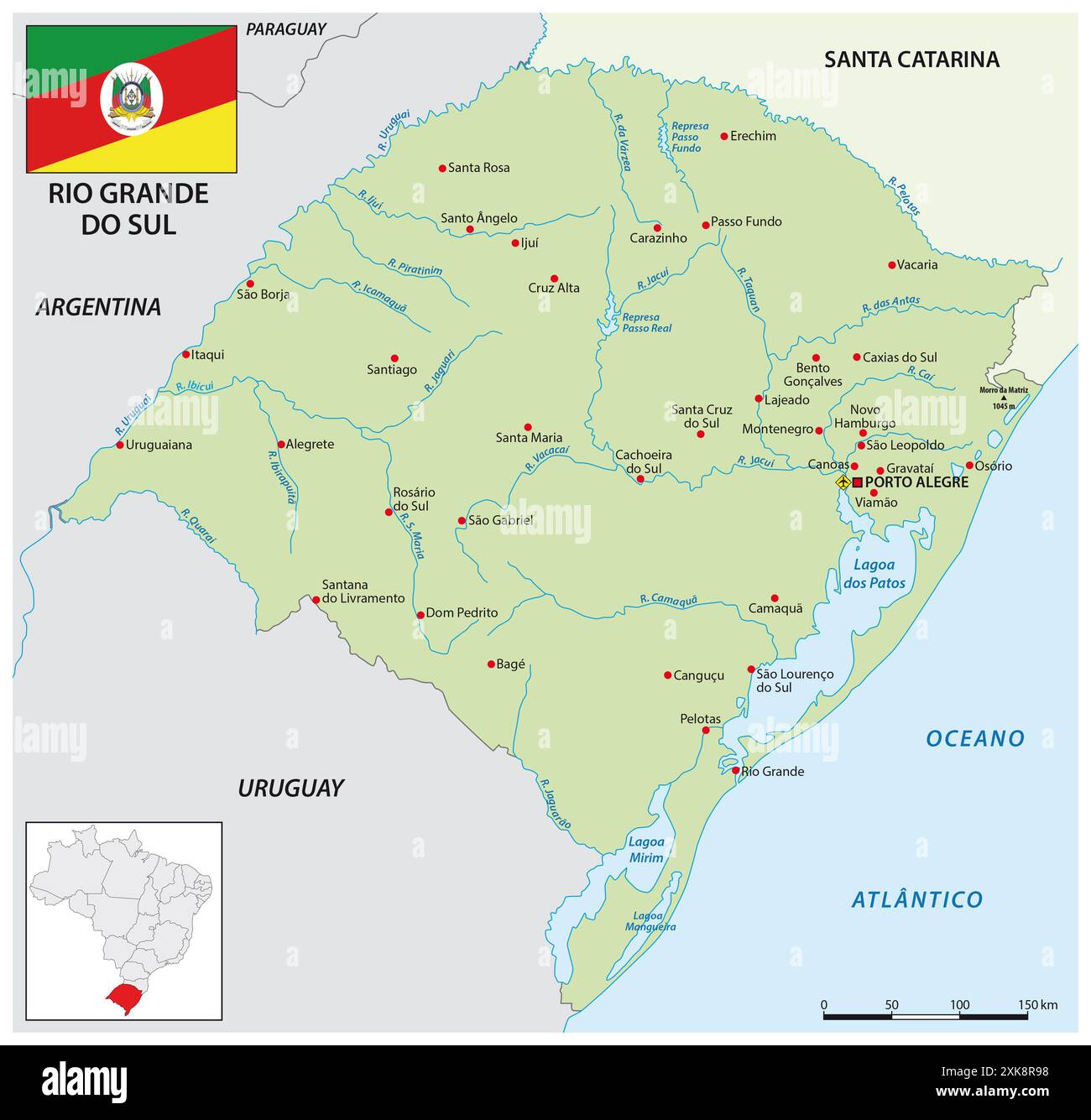 Map of the Brazilian state of Rio Grande do Sul Stock Photo