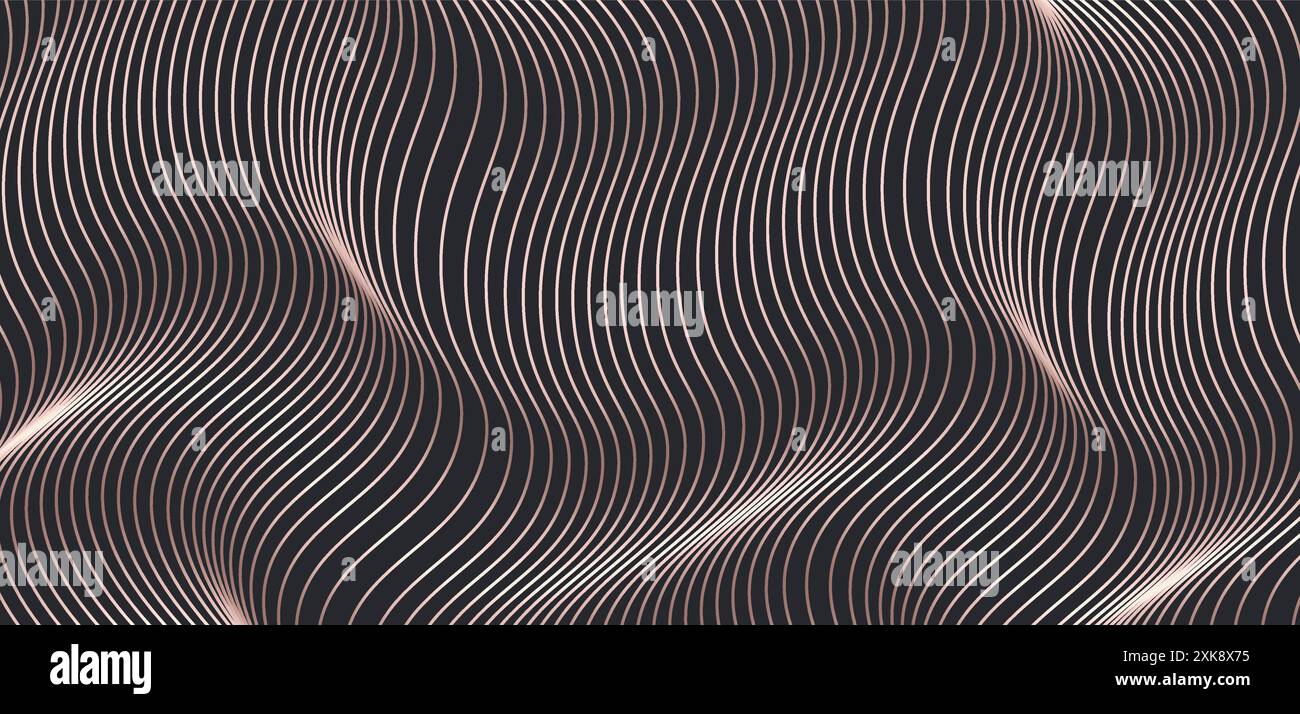 Background with abstract wavy rose gold lines illustration. Abstract wavy artistic template. Wavy stripes background, simple texture for your design. Stock Vector